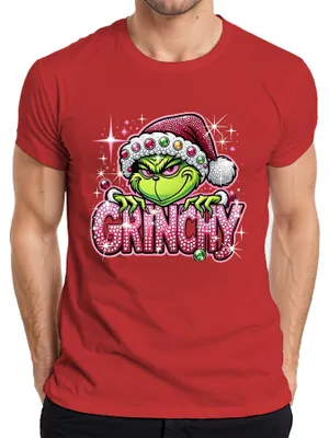 Produktbild von Grinchy Weihnachten Strass Glitzer Rosa Bling Lustig Geschenk Herren T-Shirt, Rot, 3XL
