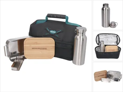 Produktbild von Toolbrothers Lunchpaket mit Makita Isoliertasche + Toolbrothers Fan Edelstahl Brotdose mit Bambus Deckel 1200 ml + Edelstahl Trinkflasche 500 ml
