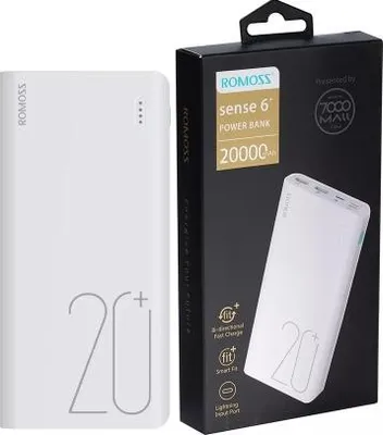 Produktbild von ROMOSS Sense 6+ Powerbank 20000mAh, 3xUSB, QC3.0 FastCharge, Weiß