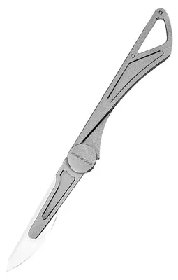 Immagine prodotto di Coltello multiuso con lama pieghevole e lama bisturi sostituibile n. 24, realizzato in lega di titanio, peso 10,4g, include 3 lame di ricambio