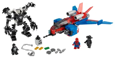 Zdjęcie produktu dla LEGO Marvel Avengers Marvel Spider-Man Jet vs. Venom Mech Set, Zestaw do budowania, 7 lat(a), 371 szt., 495 g
