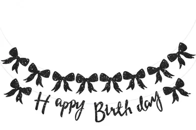 Image de Guirlande d'anniversaire noire avec nœud, bannière de décoration d'anniversaire en carton