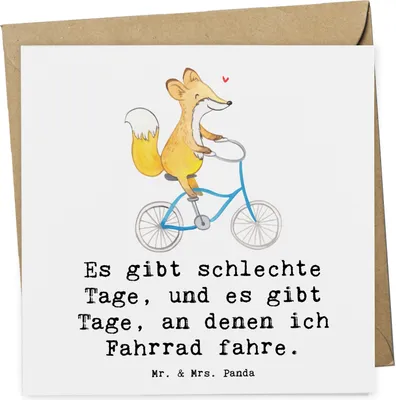 Produktbild von Mr. & Mrs. Panda Grußkarte Fuchs Fahrrad fahren - Weiß - Geschenk, Klappkarte, Radsport, Trekking, Radeln, doppelkarte, Sportler, Mountainbiking, anlasskarte, faltkarte