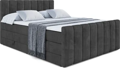 Produktbild von ALTDECOR Boxspringbett mit Fußteil, 2 Matratzen und Topper - 180x200 cm - OTTA-Z KING - Schwarz Samt - Polsterbett mit, H3- und H4- Matratzen, Bettkasten und Lattenrost, Bett mit Stauraum