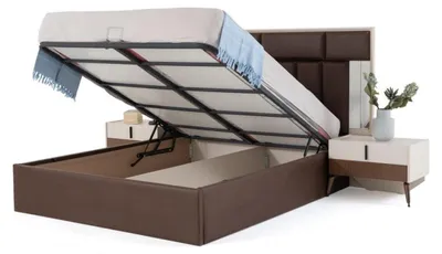 Image de Lit Lit de chambre avec sommier Cadre de lit en bois brun Couchage