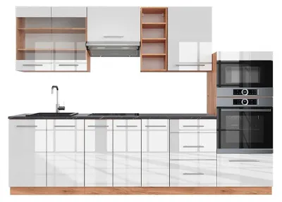 Image de Cuisine Vicco Fame-Line Blanc brillant/Chêne doré 280cm , PT Anthracite, Model 42264