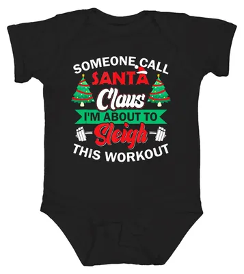 Productafbeelding van Kerstman-slede trainingspak, kerst, fitness, grappig, uniseks, babyromper, zwart, maat 6/12 maanden