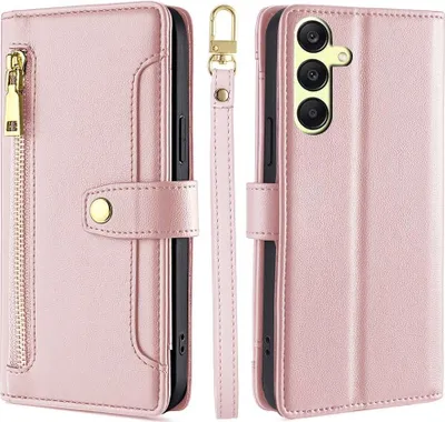 Produktbild von Handykette Samsung Hülle mit Band Handyhülle Kartenfächer Kunstleder Umhängetasche Galaxy A25 Rosa