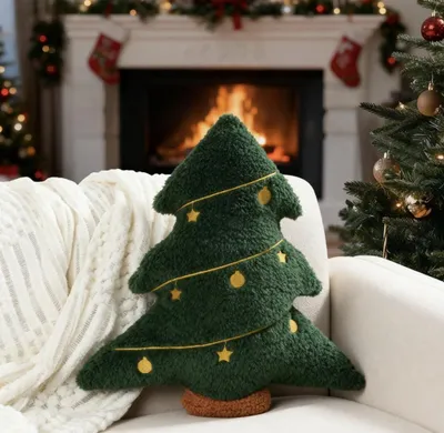 Weihnachtsbaumkissen 40×37 cm, grün, Plüsch, Dekokissen