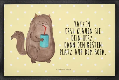 Produktbild von Mr. & Mrs. Panda Fussmatte Katze Dose 50 x 75 cm - Gelb Pastell - Geschenk, Fußabstreifer, Katzen, fußmatte, Cats, Schmutzfangmatte, Bodenvorleger, Schmutzmatte, Herz