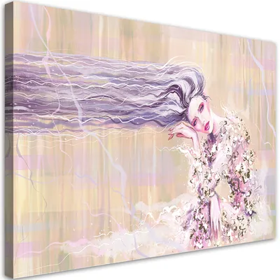 Produktbild von Leinwandbild frau mit langen haaren 100x70 cm Feeby beige wandbild bereit zum aufhängen