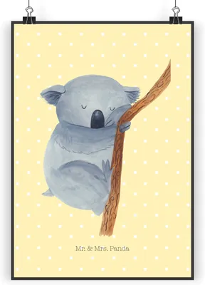 Produktbild von Mr. & Mrs. Panda Bild Koalabär DIN A3 - Gelb Pastell - Geschenk, kunstdruck poster, schlafen, wanddeko, Schlafzimmer, Traum, Bär, Lustige Sprüche, Plakat, Wandbild, Koala