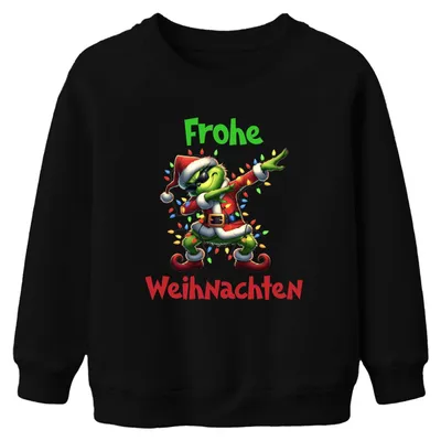 Produktbild von Frohe Weihnachten Dabender Grinch Weihnachtsmann Kinder Sweatshirt Pullover, Schwarz, 152