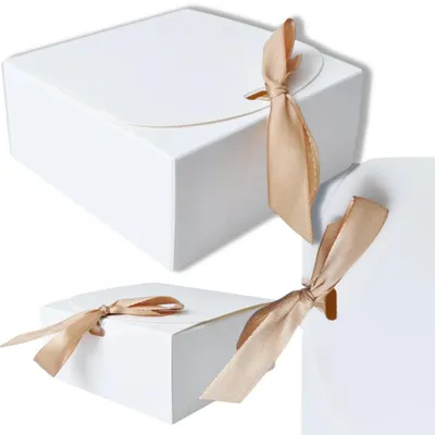 Produktbild von Geschenkbox Geschenkverpackung Geschenkschachtel mit Schleife Weiß 13 x 11,5 x 5 cm