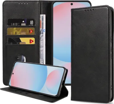 Image de Smartphonica Etui pour téléphone portable adapté au Samsung Galaxy S24 FE Faux cuir avec fermeture magnétique et porte-cartes Bibliothèque avec rabat - Noir