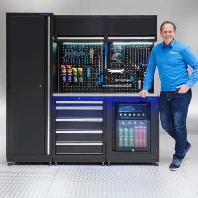 Produktbild von Werkstatteinrichtung PREMIUM Edelstahlplatte mit Kühlschrank – 200 cm breit