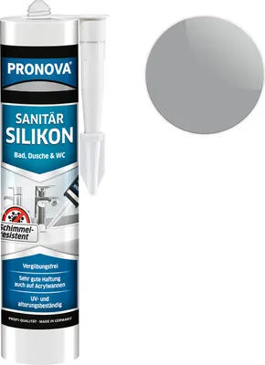 Produktbild von Sanitär Silikon, Dauerhaft elastischer Silikon-Dichtstoff mit Schutz gegen Schimmelbefall, Im Innen-und Außenbereich, 300ml Kartusche (Grau)