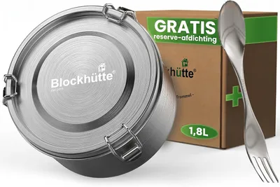 Image de Boîte repas en acier inoxydable de 1800 ml, avec cuillère et 2 joints d'étanchéité, étanche, idéale pour le bureau