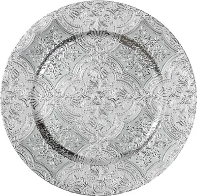 Produktbild von Dekoteller 33cm Kunststoff geprägte Ajour Ornamente - Silber