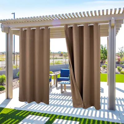 Image de Topchances Lot de 2 Rideaux d'Extérieur Imperméables au Vent avec Oeillets (Haut et Bas), Occultation Protection Visuelle Pour Véranda, Pavillon,Terrasse, Motif Gaufré,132X275cm,Marron
