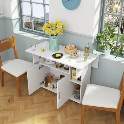 Produktbild von Mobiler Klapptisch,Klappbarer Esstisch aus massivem Holz,Erweiterbarer Küchentisch mit 2 Tür für Esszimmer Küche für kleine Räume 100x70x77cm Weiß