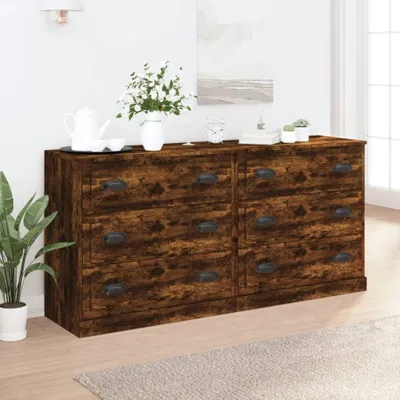 Produktbild von The Living Store Sideboards 2 Stk. Räuchereiche Holzwerkstoff