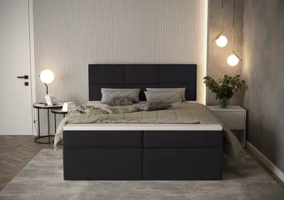 Produktbild von Boxspringbett 180x200 Polsterbett mit zwei Bettkästen und Topper 5 cm, Schwarz Jasmine 100 Stoff