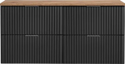 Produktbild von Waschtischunterschrank 120cm ADELAIDE-56-BLACK in matt schwarz mit Eiche Nb., gerillte Front, B/H/T 120,6/59,2/46,5 cm