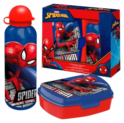Immagine prodotto di Kids Euroswan - Set Merenda Bambini - Spiderman Portamerenda + Borraccia Alluminio 500ml