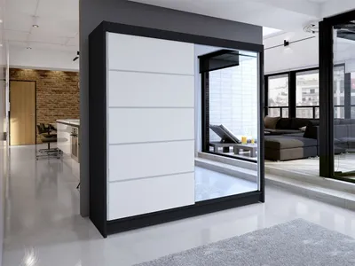 Obrázek produktu pro Šatní skříň 180 cm se zrcadlem a LED RGB osvětlením VILMA 3 - černá / bílá