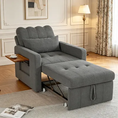 Produktbild von INONEFT Schlafsessel 3 in 1,Schlafsofa Schlaferstuhl mit bettfunktion Ausziehbares und Verstellbarer Rückenlehne Sessel mit Schlaffunktion, Grau