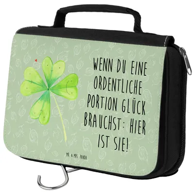 Produktbild von Mr. & Mrs. Panda Kulturbeutel Blume Kleeblatt - Blattgrün - Geschenk, kosmetiktäschchen, Umzug, kulturtäschchen, Motivation, Kulturtasche, Neuanfang, hygienebeutel, Glück