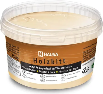 Produktbild von HAUSA Holzkitt 250 g Eiche Mittel Holzspachtelmasse, Kitt für Holz, Holzspachtel/Füllmasse zum Reparieren von Holzschäden gebrauchsfertig ausgezeichnete Füllkraft schnelltrocknend rissbeständig