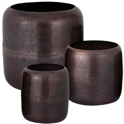 Productafbeelding van Ptmd Bloempot Djace Aluminium Koperkleurig 34 Cm Set van 3