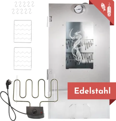 Produktbild von Räucherofen 80cm hoch Edelstahl mit Heizspirale, Räucherschrank 3 Etagen