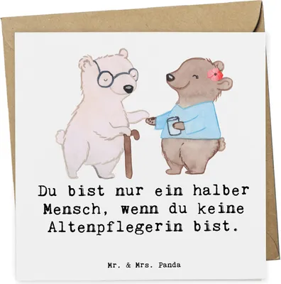 Produktbild von Mr. & Mrs. Panda Klappkarte Altenpflegerin Herz - Weiß - Geschenk, Grußkarte, Witzig, faltkarte, anlasskarte, Beruf, Spruch, doppelkarte, Glückwunschkarte, Lustig