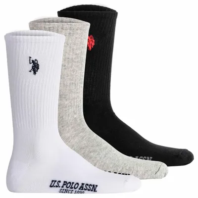 Produktbild von U.S. POLO ASSN. Herren Tennissocken, 3er Pack - Sportsocken, Logo, Baumwoll-Mix Weiß/Schwarz/Grau 39-42