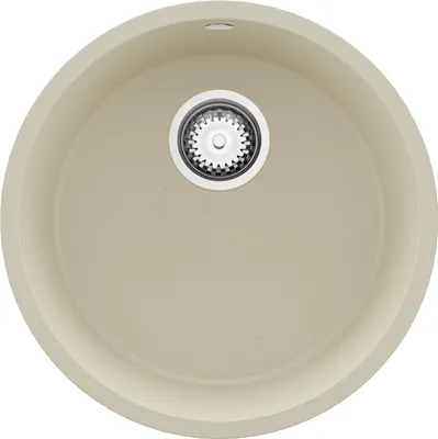 Produktbild von PRIMAGRAN Spülbecken Rund Beige 46x46cm, Granitspüle 1 Becken + Ablauf-Set, Küchenspüle ab 50er Unterschrank - Valletta Slim