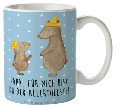 Produktbild von Mr. & Mrs. Panda Teetasse Bären mit Hut - Blau Pastell - Geschenk, Lieblingsmensch, Bedruckte Tasse, Trinkbecher, Family, Becher, Familie, Kaffeebecher, Vatertag, schöne