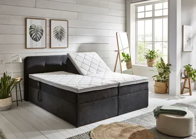 Produktbild von Doppelbett Gabriola Boxbett grau mit Motor Topper 180x200