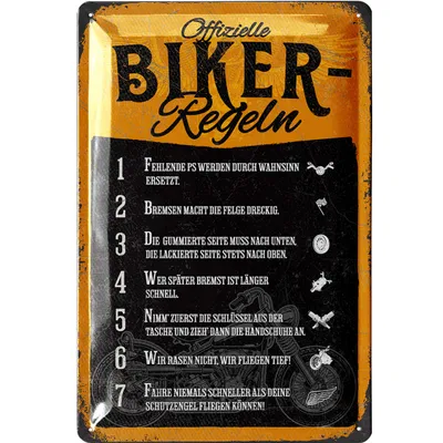 Produktbild von LANOLU Retro Blechschild Biker-Regeln, Motorrad-Regeln, Geschenkidee für Männer und Biker, lustige Sprüche vintage Metallschild 20x30cm