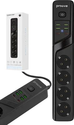 Zdjęcie produktu dla Proove Listwa zasilająca 2m 2500W Power  Socket P-04 (4xAC + 4xUSB + 2xType-C) czarny/black