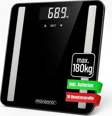 Produktbild von MONZANA® Personenwaage Digital BIA Analyse Waage Körperfett Muskelmasse für 10 Nutzer-Profile Große Trittfläche 30x30cm Fitness Körperwaage bis 180kg