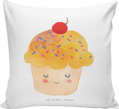 Produktbild von Mr. & Mrs. Panda Kissen 40x40 Cupcake - Weiß - Geschenk, Muffin, Bedrucktes, Lustige Sprüche, Sofa, Küche Deko, kuschelkissen, Motivation, Sofakissen, Koch, Cupcakes