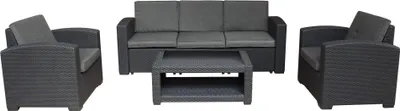 Immagine prodotto di Milani Home - salotto da giardino 3 posti in wicker plastica nero con cuscini, set lounge per terrazzo, veranda e portico