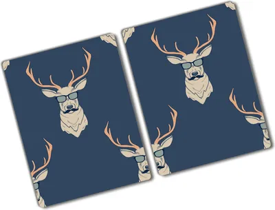 Produktbild von Tulup Glas Herdabdeckplatte - 2x40x52 cm - Glaskeramikkochfeld-Abdeckung Spritzschutz Glasabdeckplatte Kochplattenabdeckung und Schneidebrett - Zweiteilig - Tiere - Hipster Hirsch - Beige