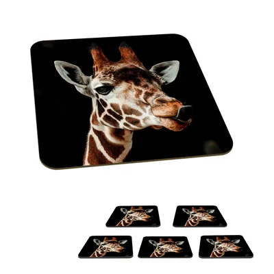 Produktbild von KitchenYeah® Glasuntersetzer Quadratisch 6er Set Giraffe - Tiere - Schwarz 10x10 cm Untersetzer für Gläser - Getränkeuntersetzer - Tischplattenschutz - Tischuntersetzer für Tassen Tisch Bar Glas