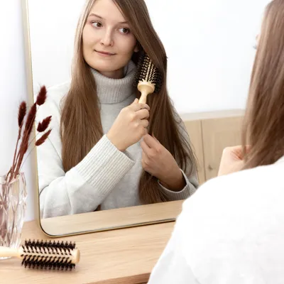 Produktbild von Navaris Rundbrste Haarbrste Brste mit Wildschweinborsten - 2-teiliges Set Rundbrsten mit Naturborsten - Brsten aus Holz - antistatisch