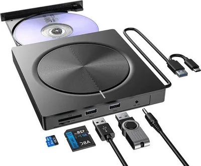 Obrázek produktu pro Externí CD/DVD přehrávač s rozhraním USB 3.0 a USB-C, přenosná optická mechanika