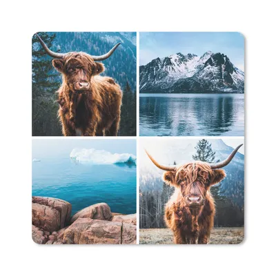 Produktbild von MuchoWow® Mauspad Mousepad Schottischer Highlander - Berg - Collage 20x20 cm - Mousepads - Maus Mat - Pad - Mausunterlage - Desk Mat - Bureauartikeln